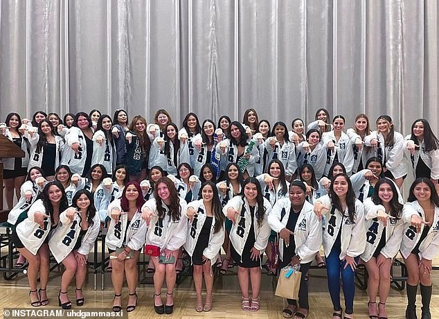 According to the sorority's website , the group'has created a lifelong sisterhood and network of support' for about 30 years. (pictured: University of Houston Downtown Gamma Alpha Omega members)