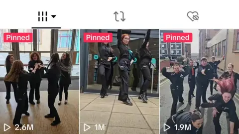 images of staff dancing with number of views in bottom left had corner of each image